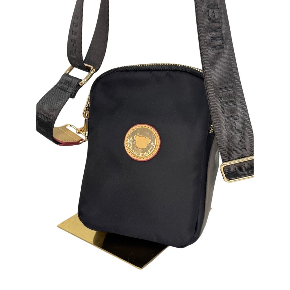 Wakati JingPin Black & Gray Nylon Crossbody Bag w/ Triple Compartments